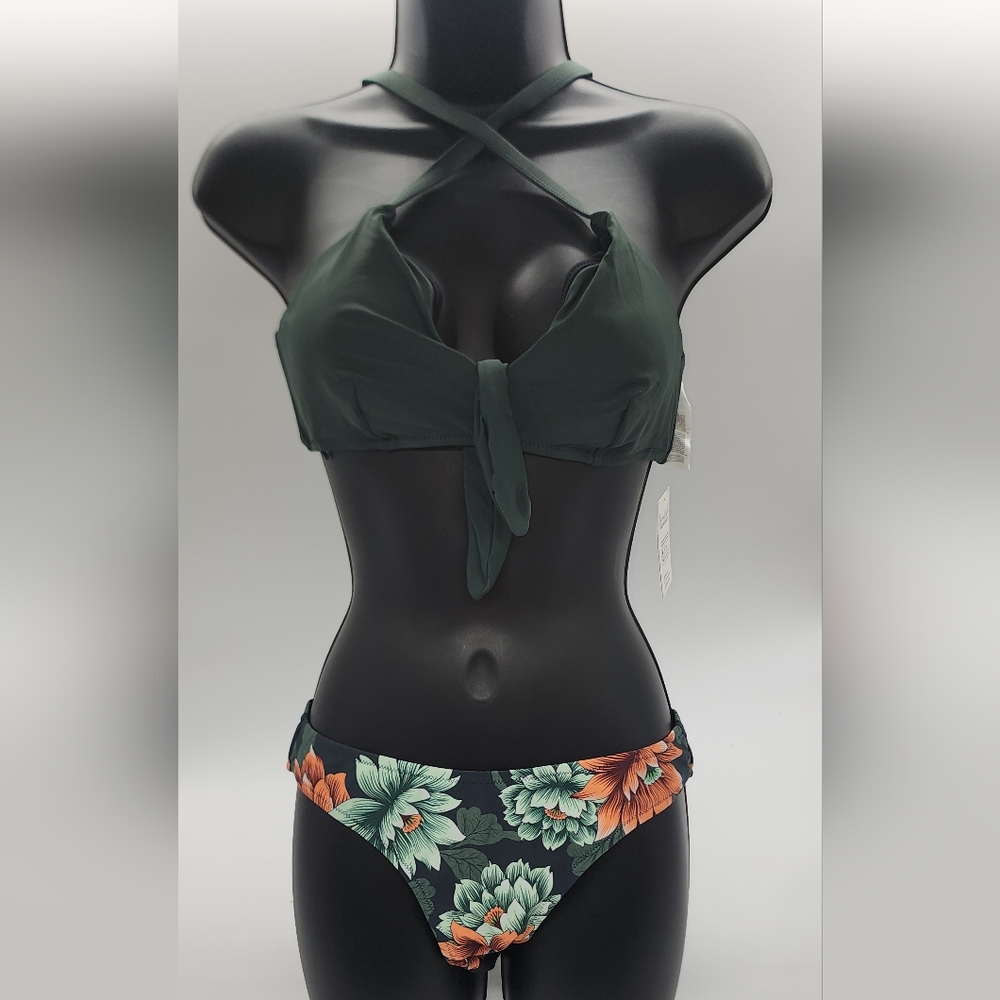 Floral Green and Orange Bikini Set